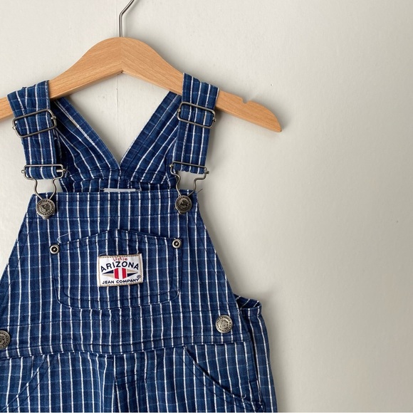 Vintage Y2K Arizona Dark Blue Plaid Print 100% Cotton Shortalls 24M - Picture 2 of 11